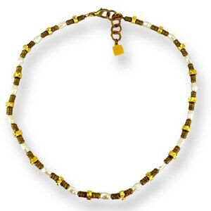 One Strand Multi-Shape Metal Bead with Faux Pearl Womens Necklace Lobster Clasp